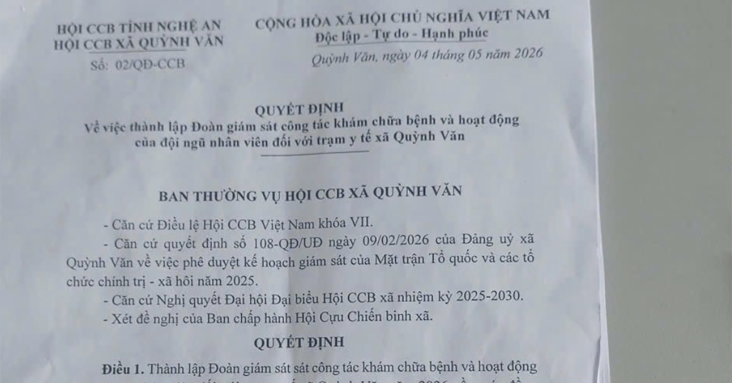 Quyết định lập đoàn giám sát trạm y tế của hội cựu chiến binh xã gây tranh luận