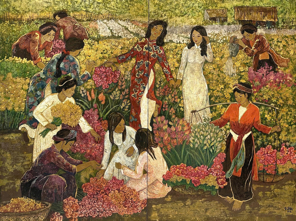 Trong Vườn Hoa 150x200 Sơn Mài 2018.jpg