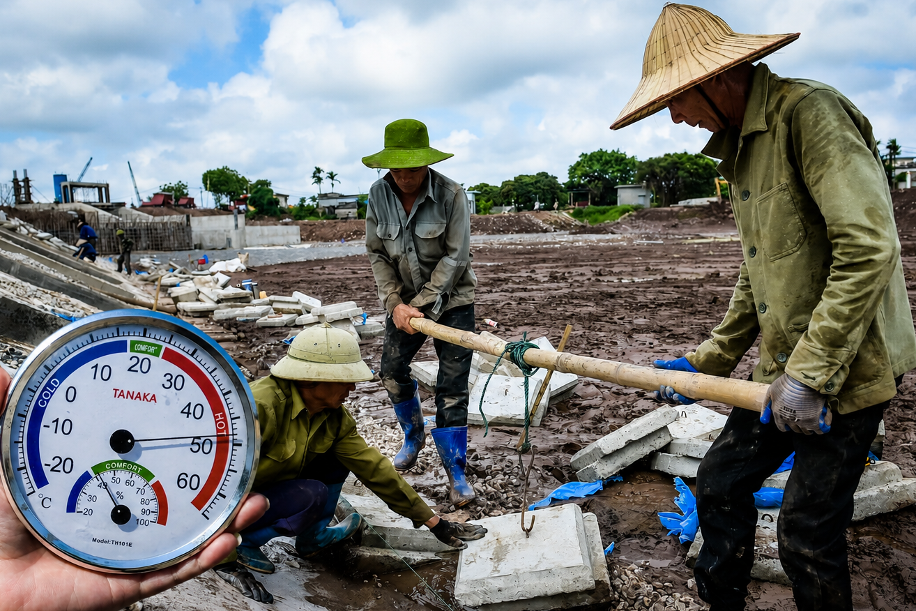 Nắng nóng đỉnh điểm, giọt mồ hôi sôi trên công trường