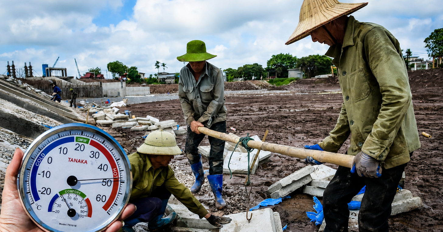 Nắng nóng đỉnh điểm, giọt mồ hôi sôi trên công trường