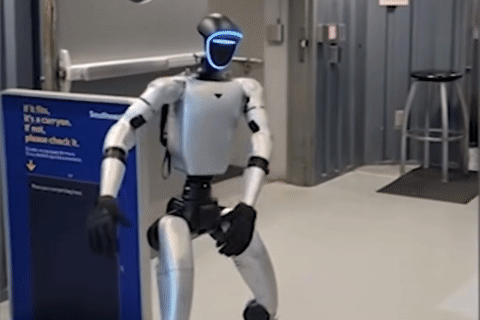 Máy bay Mỹ hoãn cất cánh vì một robot hình người