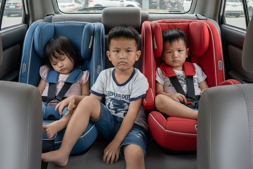 Nhà có 3 con nhỏ nhưng chỉ lắp được 2 ghế trẻ em, phải làm sao?