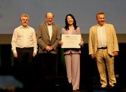 TOP500 co-founder Jack Dongarra (second from left) and LineShine chief designer Lu Yutong (third from left) attend the TOP500 award ceremony at the International Supercomputing Conference in Hamburg, Germany, on Tuesday. Photo: National Supercomputing Centre in Shenzhen