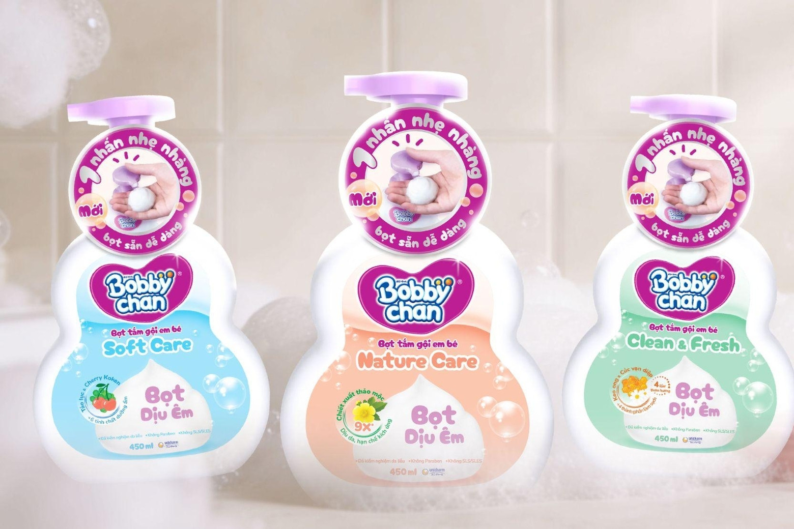 Bọt tắm gội em bé Bobbychan - làm sạch dịu nhẹ, tiện lợi cho bé và mẹ