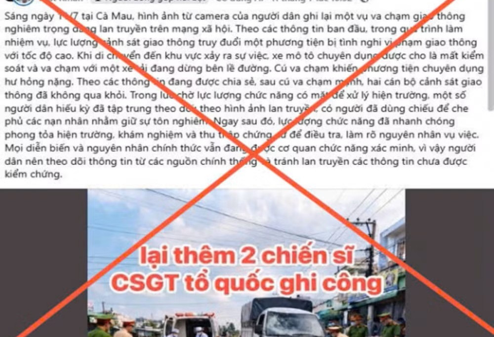 Công an Cà Mau làm rõ tin đồn CSGT truy đuổi phương tiện dẫn đến tai nạn