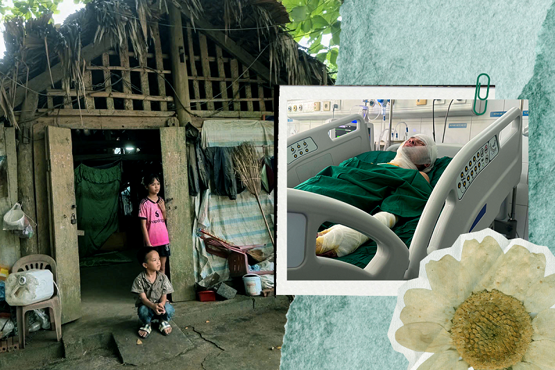 Cha bỏng nặng, hai con thơ ngày ngày đứng trước cửa đợi bố