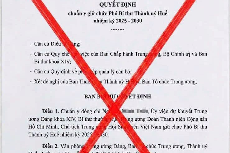 Huế cảnh báo văn bản giả mạo về chuẩn y Phó Bí thư Thành ủy