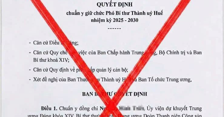 Huế cảnh báo văn bản giả mạo về chuẩn y Phó Bí thư Thành ủy