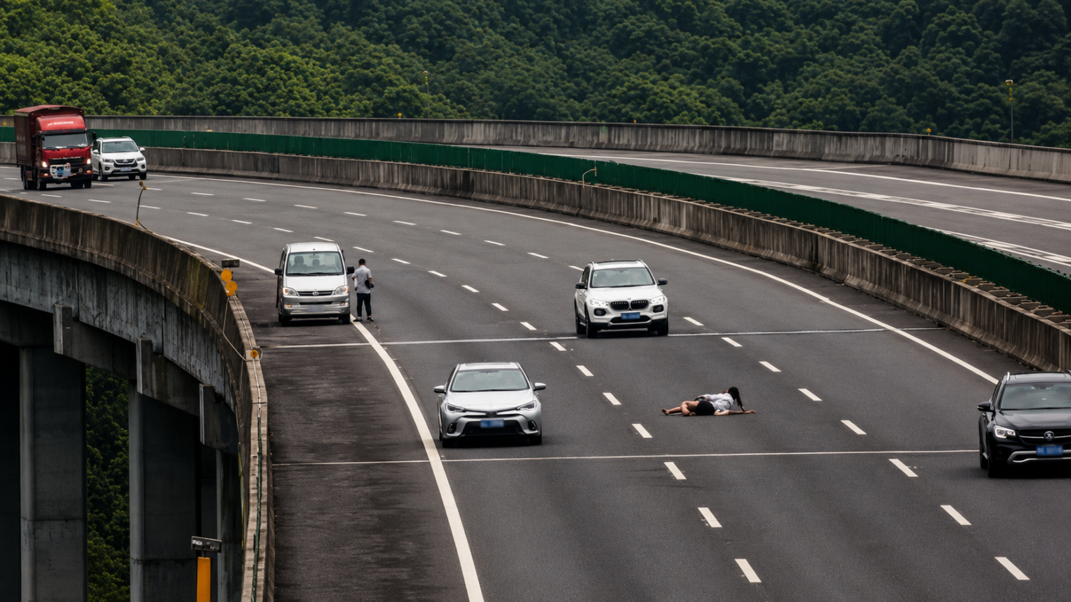 Woman Gets Out on a Chinese Expressway Then She Lies Flat in Traffic 1536x864.png