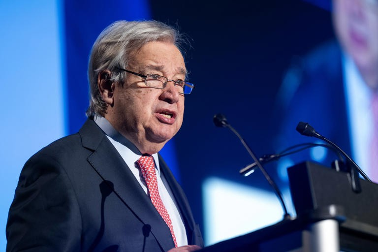 U.N. Secretary-General António Guterres speaking at a summit on artificial intelligence in Geneva on Monday.
© Jean Marc Ferr/Maxppp/ZUMA Press