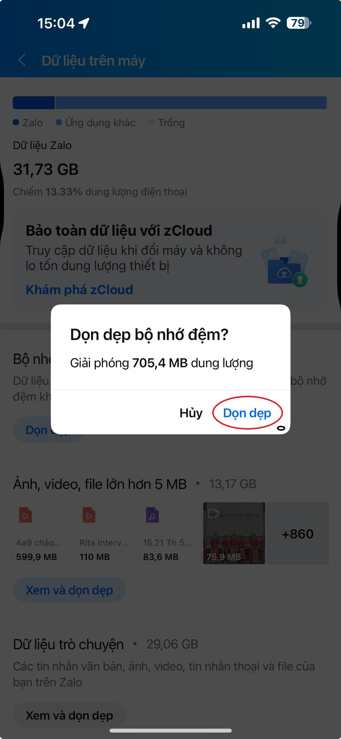 bo nho dem zalo