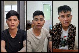 Các đối tượng từ trái sang Lường Văn Hưng, Đỗ Duy Đức và Nguyễn Văn Cương tại Cơ quan điều tra .jpg