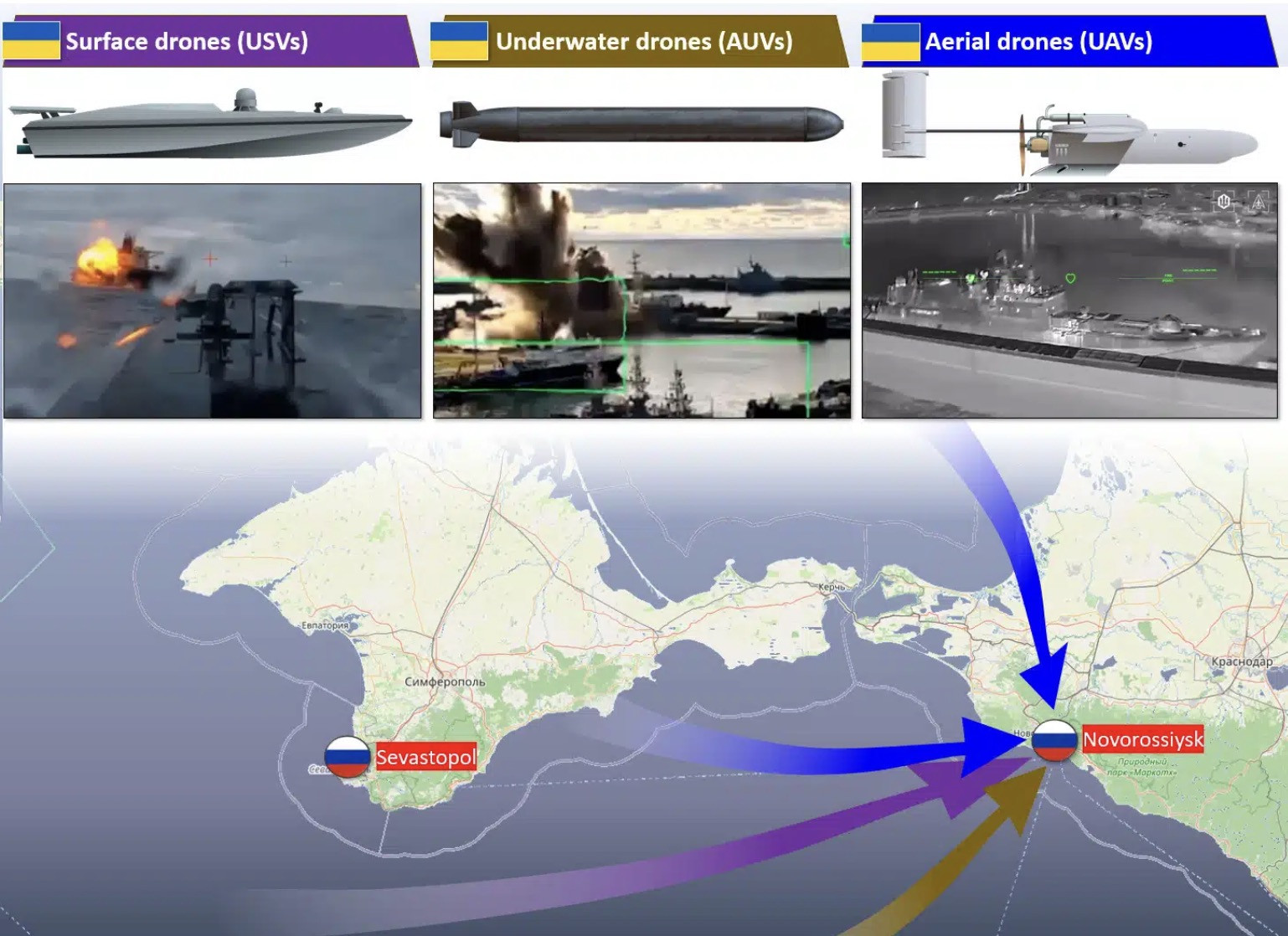 Ukraine tấn công căn cứ Nga ở Novorssiysk. Ảnh: Naval News