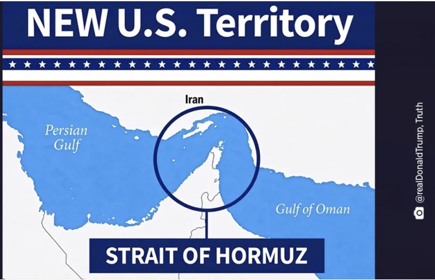 Ông Trump đăng bản đồ ghi chú eo biển Hormuz là lãnh thổ mới của Mỹ