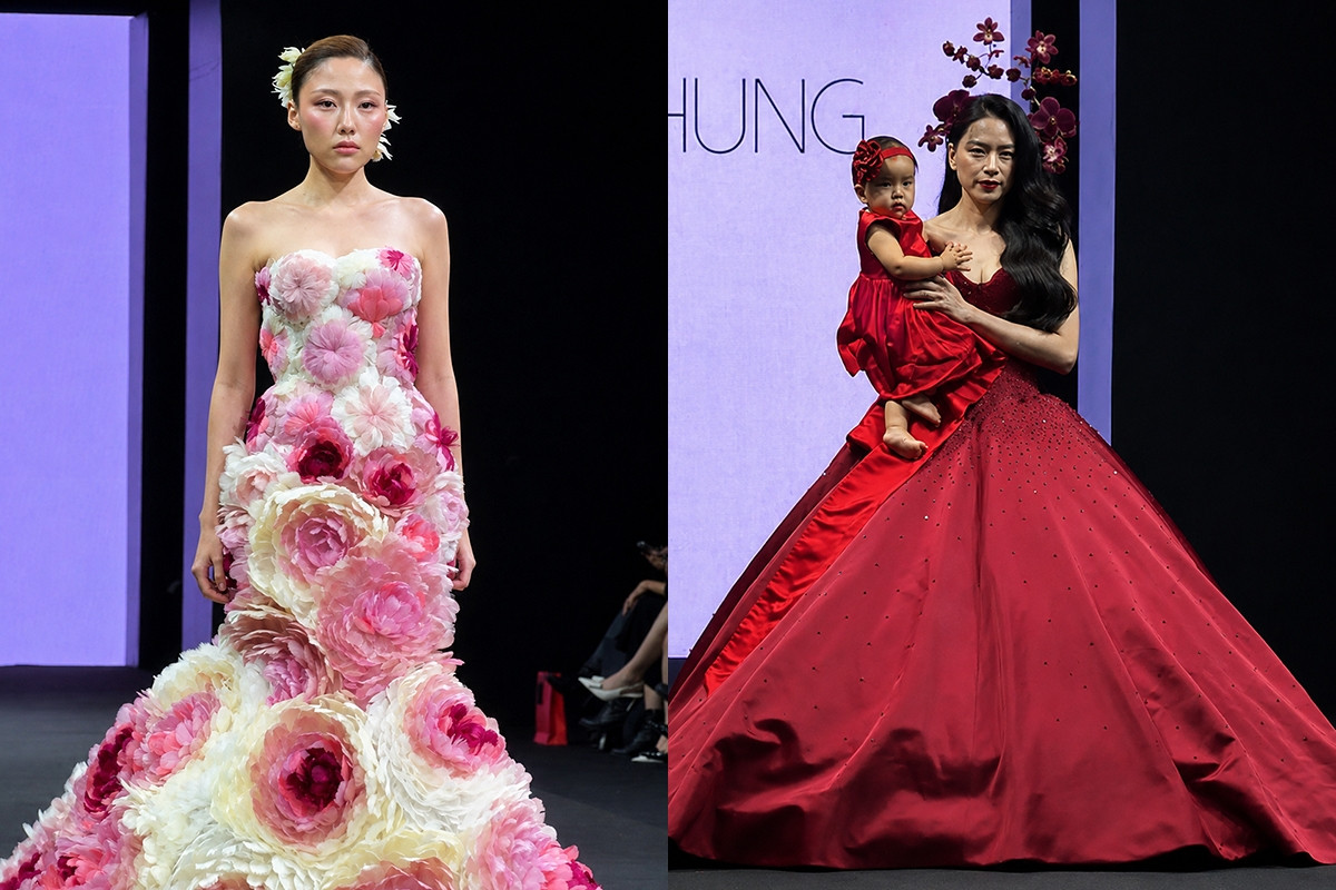 Negav chỉnh váy cho Uyển Ân, Ngô Thanh Vân bế con gái 1 tuổi diễn thời trang