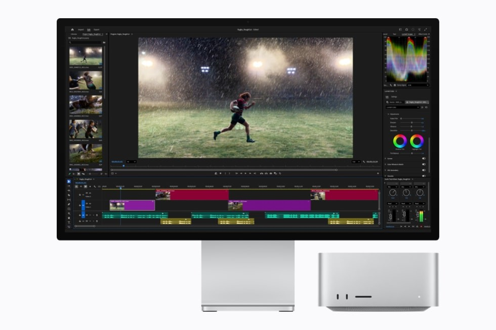 Mac Studio với chip M5 Ultra mang đến hiệu năng và băng thông bộ nhớ cực cao, phù hợp để chỉnh sửa dòng thời gian phức tạp với nhiều luồng video và hiệu ứng có độ phân giải cao trong Adobe Premiere Pro.