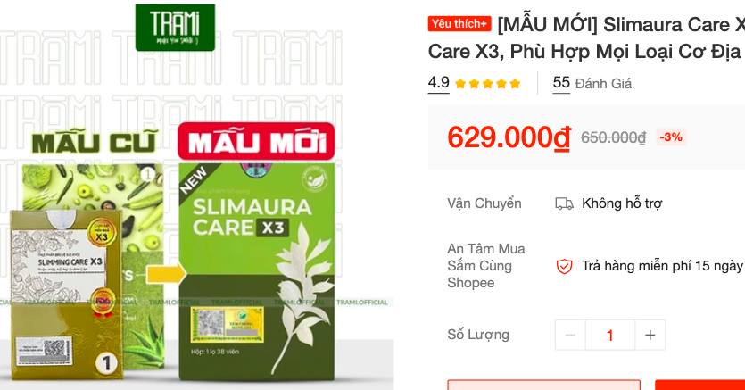 Yêu cầu Shopee, Lazada ngừng bán sản phẩm hỗ trợ giảm cân Slimaura Care x3
