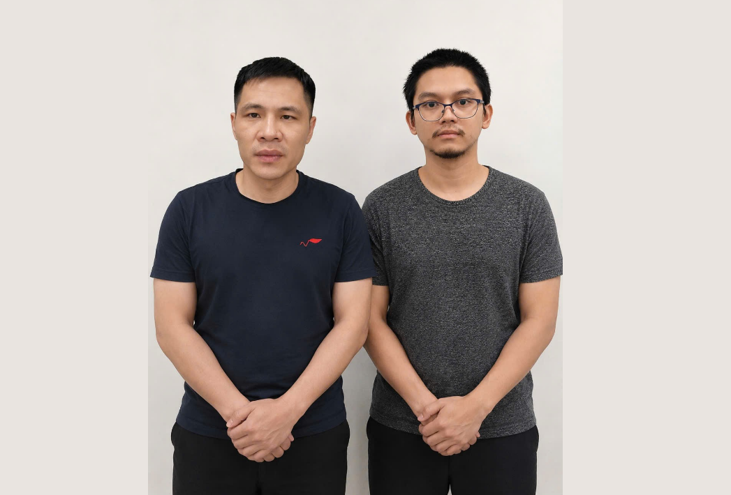 Bị can Trường (bên trái) và bị can Bình (bên phải) tại cơ quan Công an.png