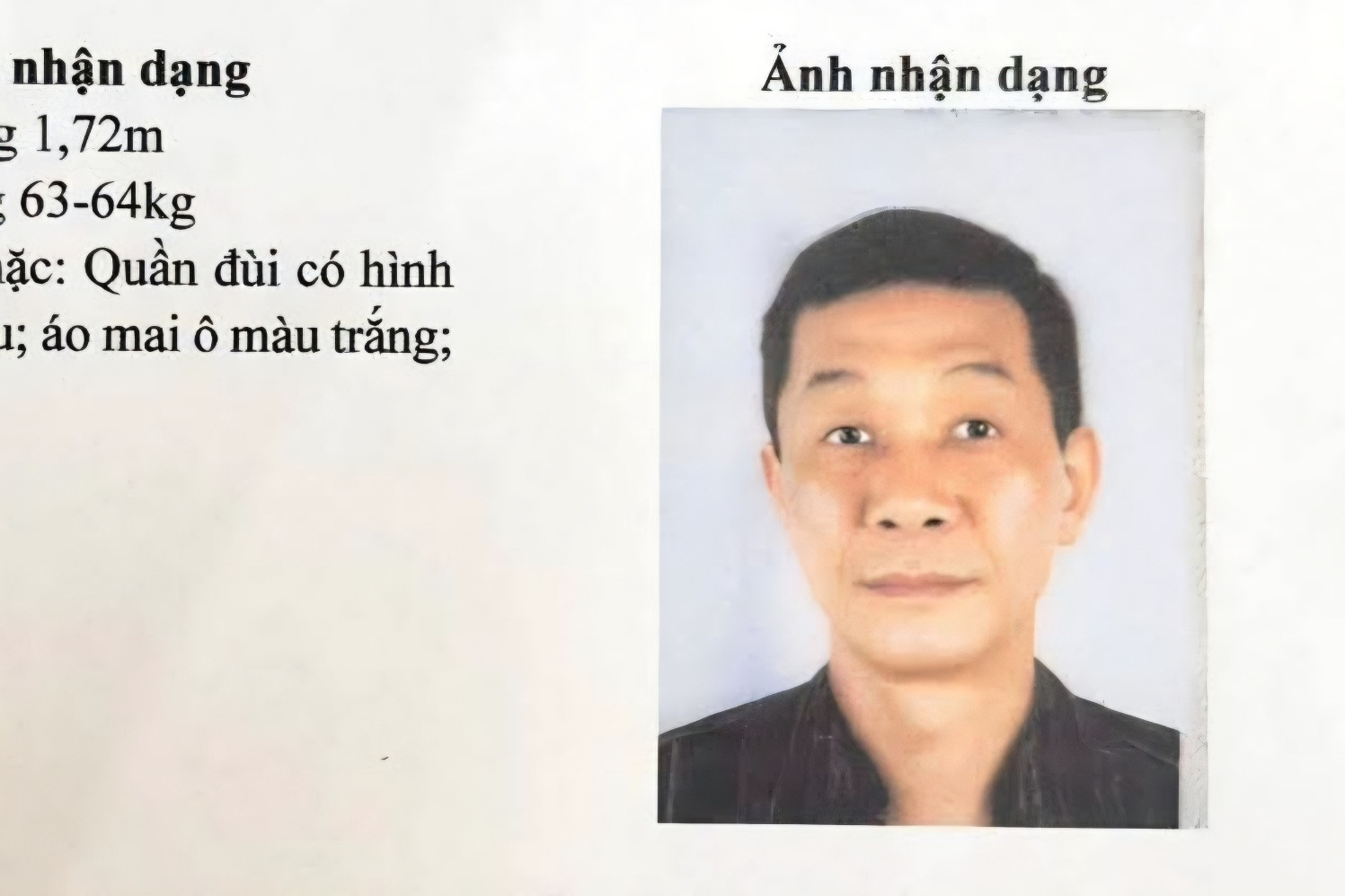 Người đàn ông mất tích 19 ngày, công an nêu đặc điểm nhận dạng