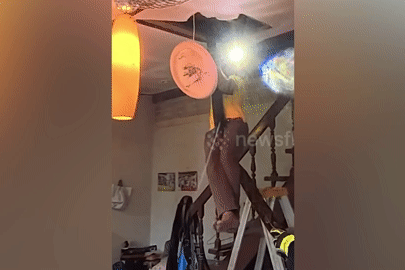 Rùng mình cảnh đội cứu hộ kéo trăn 'khủng' ẩn nấp trên trần nhà ra ngoài