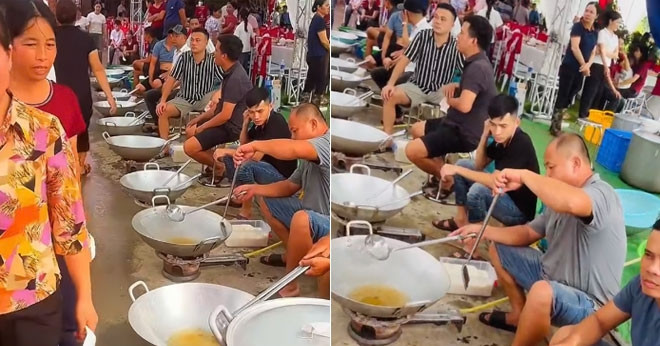 Đám cưới 100 mâm ở Phú Thọ, 70 người giúp nấu nướng, nam giới ‘lắc chảo to tay&amp;apos;