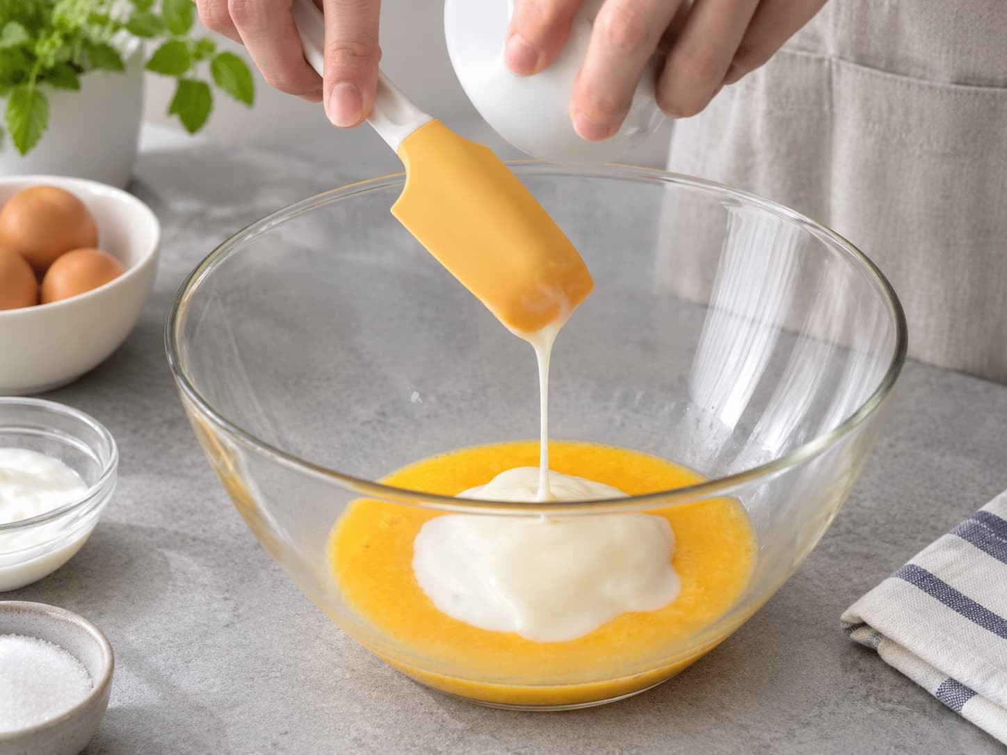 Trộn hỗn hợp trứng và sữa làm bánh butter tteok.jpg
