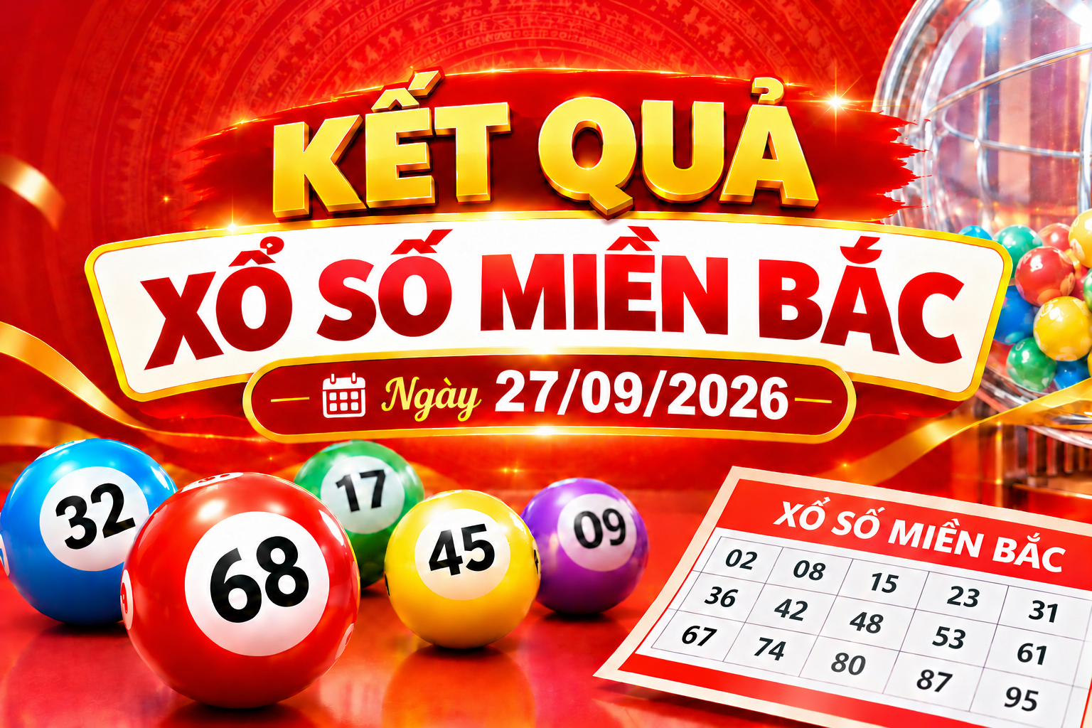 Kết quả xổ số miền Bắc hôm nay ngày 27/09/2026