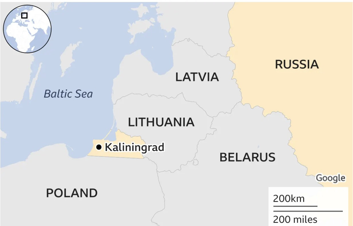 Kaliningrad nằm tách rời với phần lãnh thổ chính của Nga. Ảnh: BBC