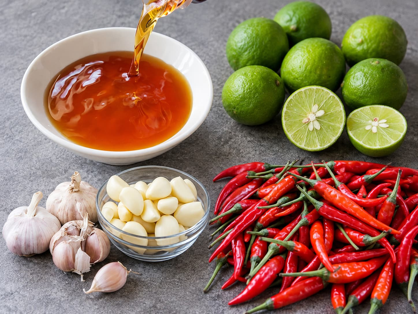 nguyên liệu làm nước mắm trộn gỏi chanh tỏi ớt.jpg