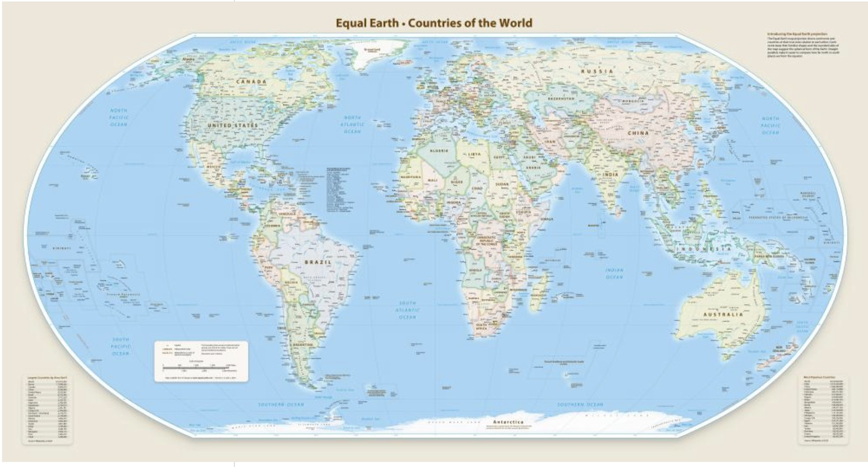 Bản đồ thế giới theo phép chiếu mới. Ảnh: equal-earth.com