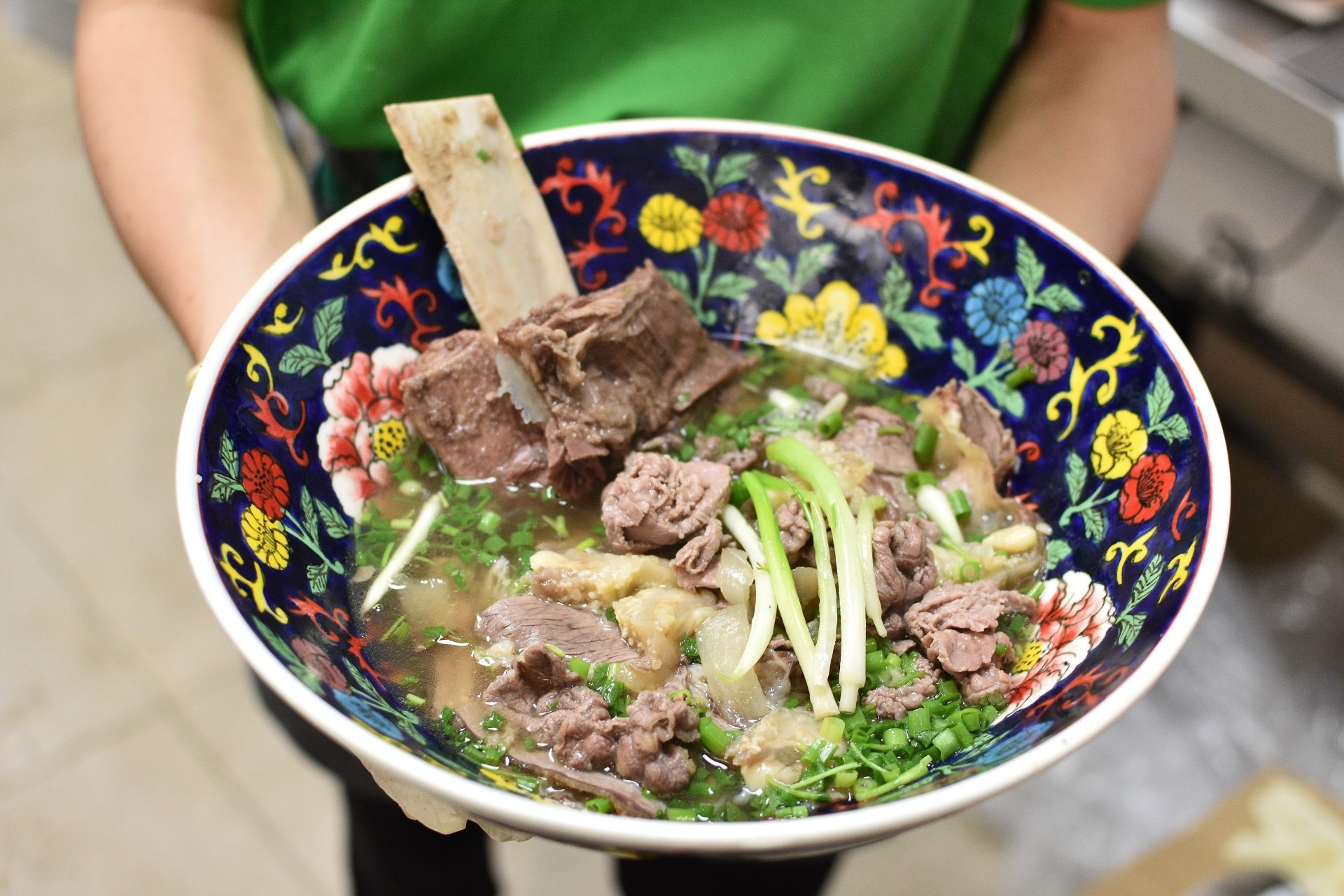 Pho with 0.5 kilo of meat served in giant bowls at Hanoi restaurant