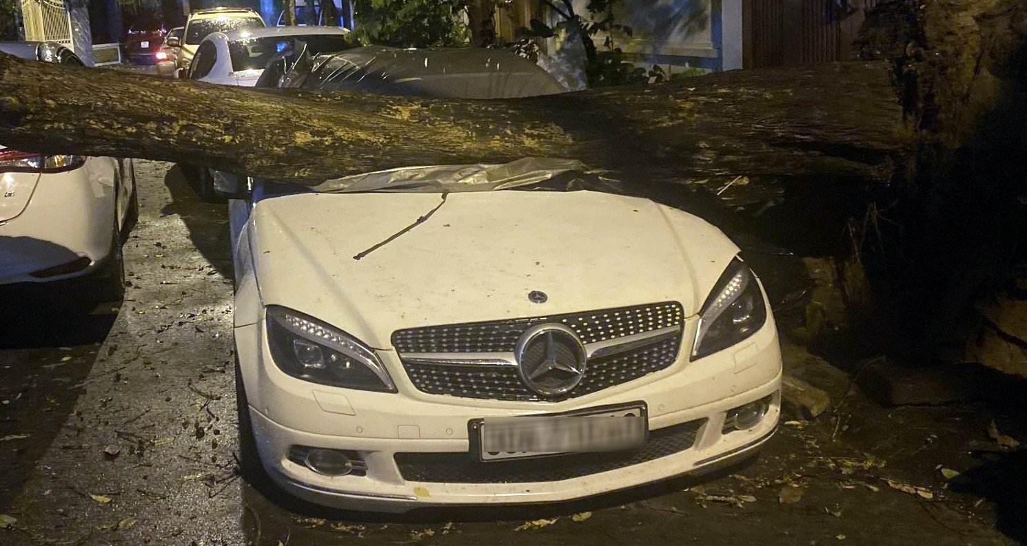 Hanoi: Thunderstorms topple trees, crush cars