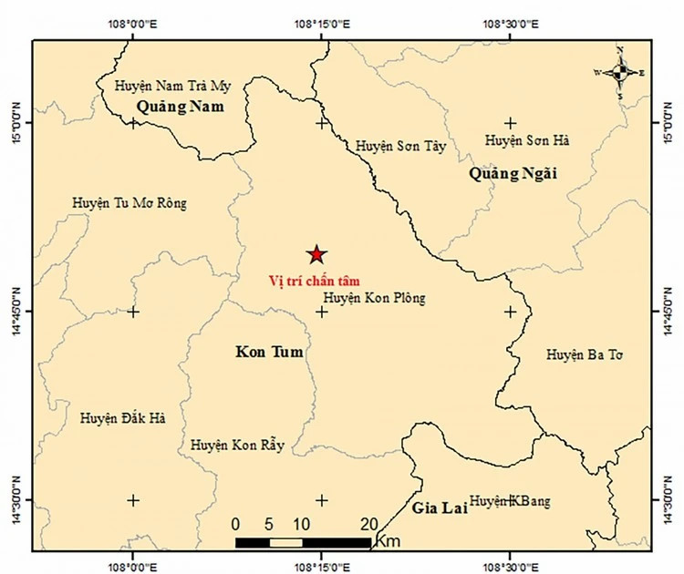 Kon Tum province shaken by 13 consecutive earthquakes on July 28