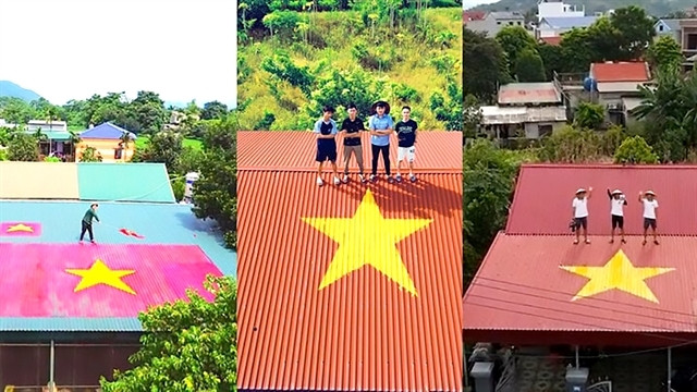 People transform roof into a national flag to celebrate the National Day