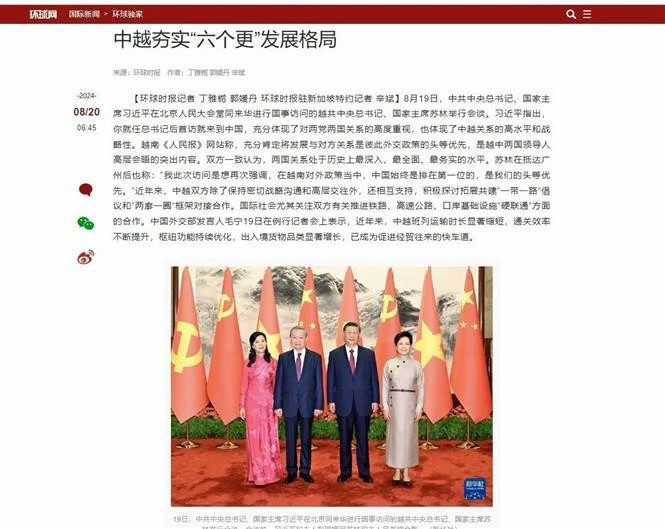 China’s newspaper makes extensive coverage on Vietnamese leader’s visit