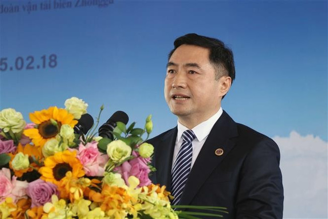 Liu Shengyou, General Manager of Guangxi Beibu Gulf Port Group, speaks at the launch. (Photo: VNA)