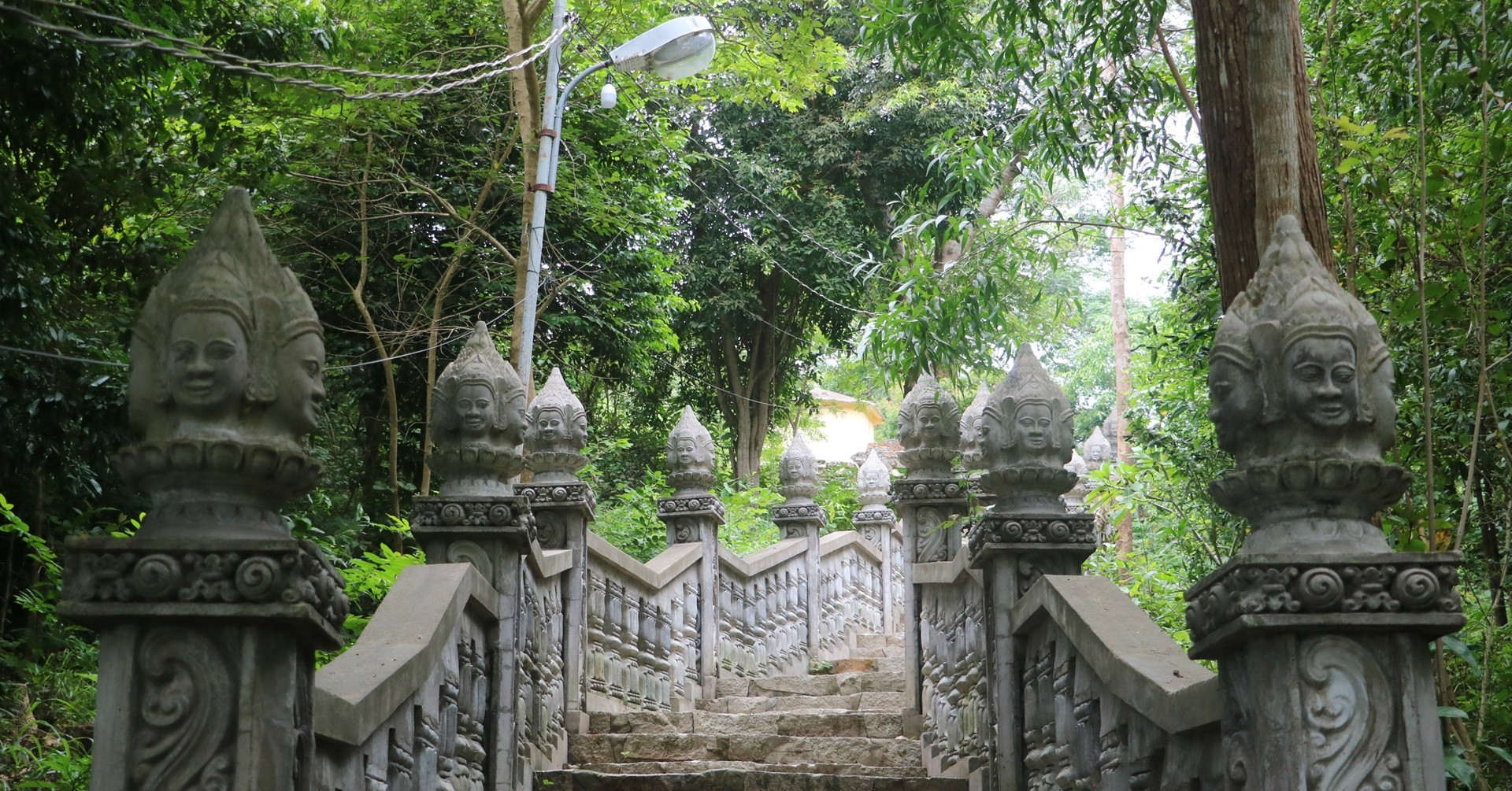 Khmer temple in coastal Vietnam dazzles with vibrant stairway statues