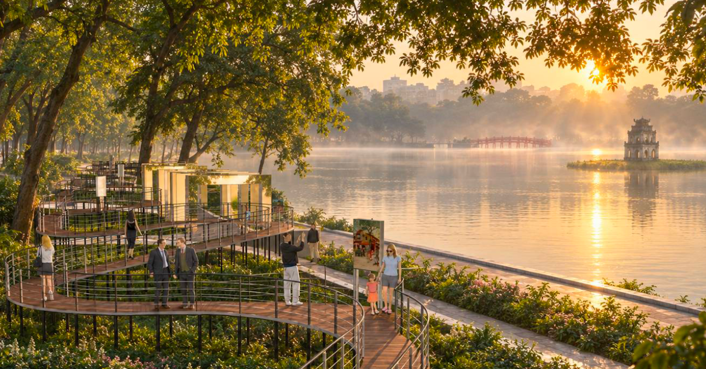 Hanoi builds temporary viewing bridge beside iconic Hoan Kiem Lake