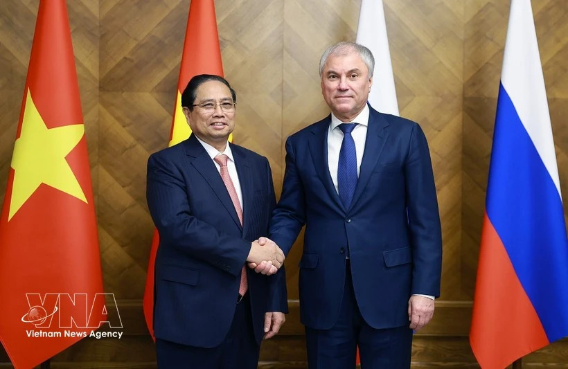 PM Pham Minh Chinh meets with Chairman of Russian State Duma Vyacheslav Volodin