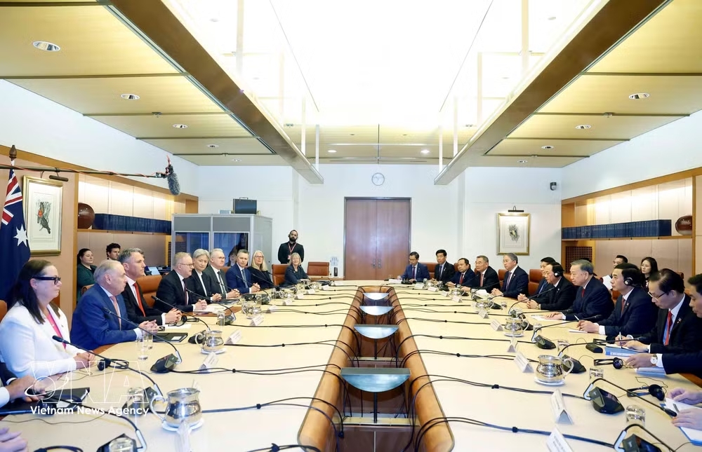 The talks between General Secretary of the CPV Central Committee and President To Lam and Australian Prime Minister Anthony Albanese in Canberra on August 11, 2026. (Photo: VNA)